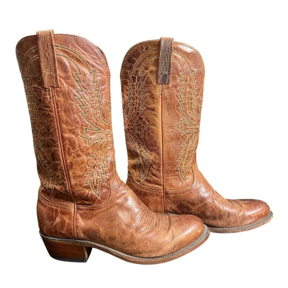 Lucchese 1883 Crayton Tan Brown Leather Cowboy Boots Mens 8.5 2E N7697R
